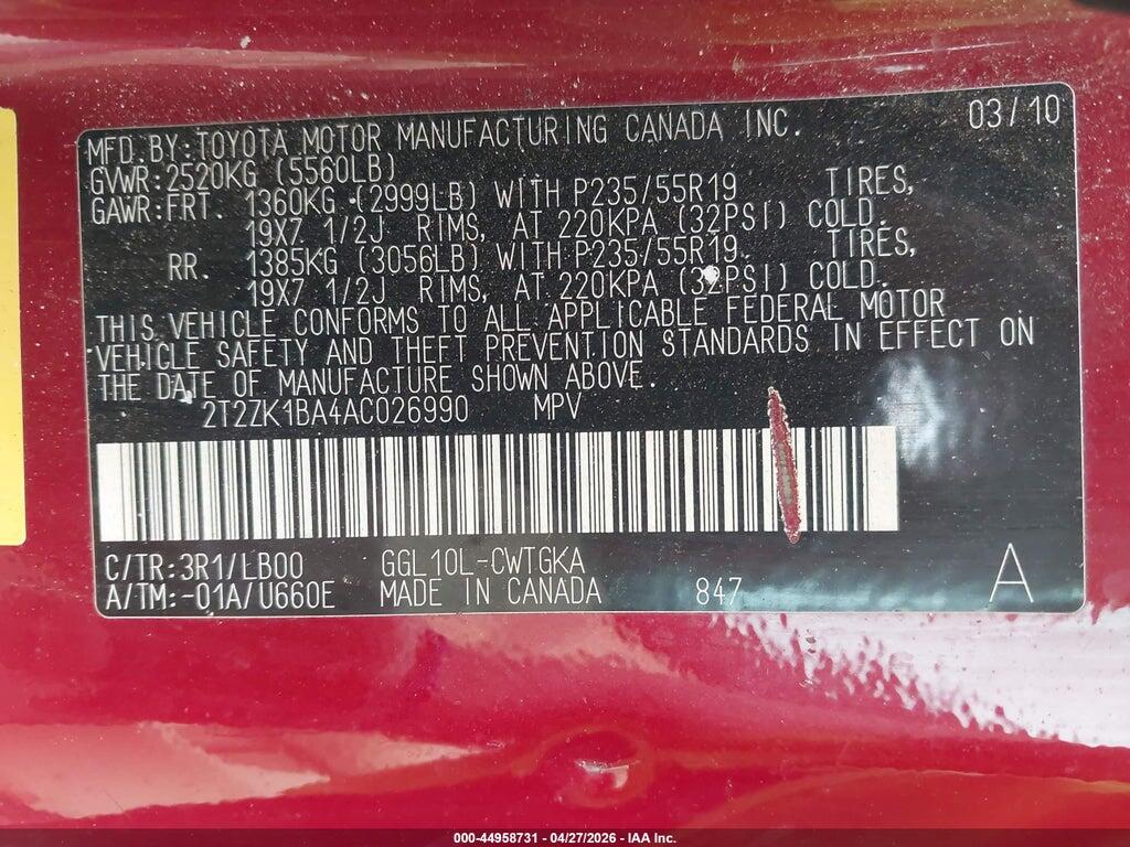 2T2ZK1BA4AC026990 2010 LEXUS RX 350 photo no. 9