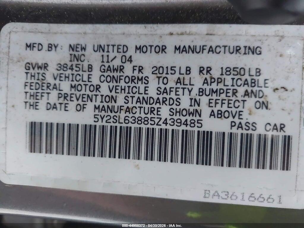 5Y2SL63885Z439485 2005 PONTIAC VIBE photo no. 9
