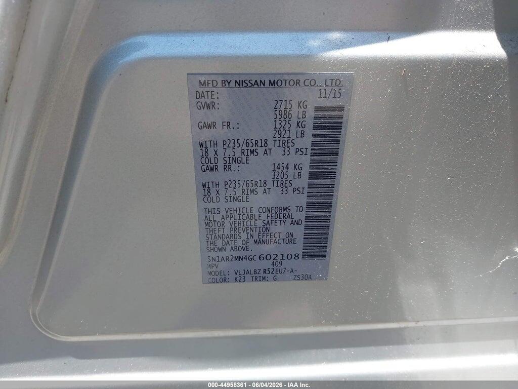 5N1AR2MN4GC602108 2016 NISSAN PATHFINDER photo no. 9