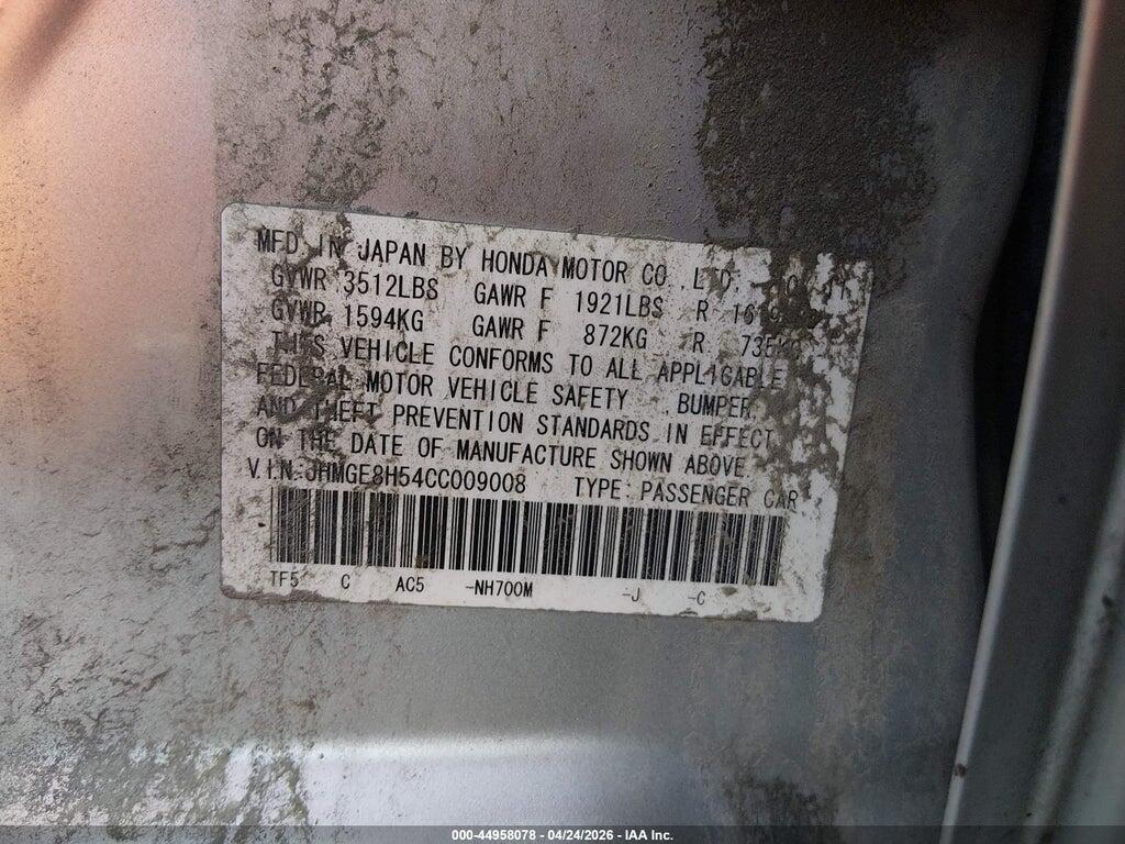 JHMGE8H54CC009008 2012 HONDA FIT photo no. 9