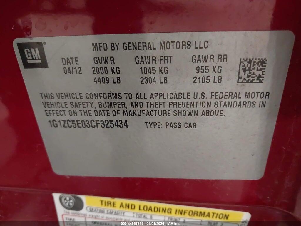 1G1ZC5E03CF325434 2012 CHEVROLET MALIBU photo no. 9