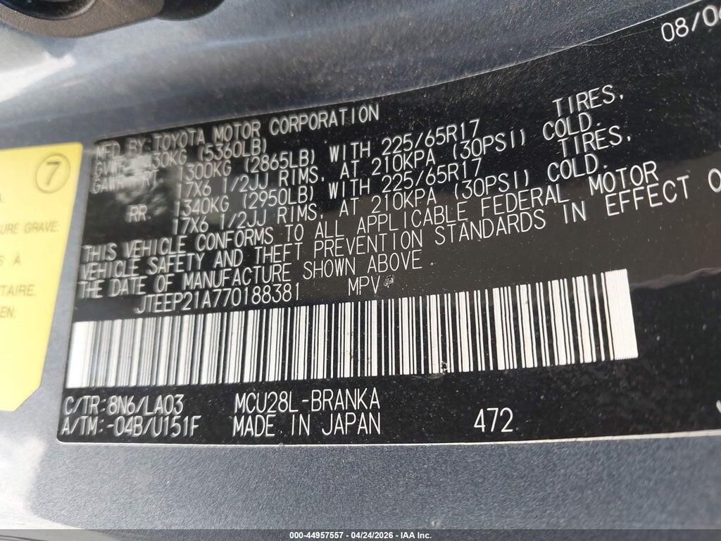 JTEEP21A770188381 2007 TOYOTA HIGHLANDER photo no. 9