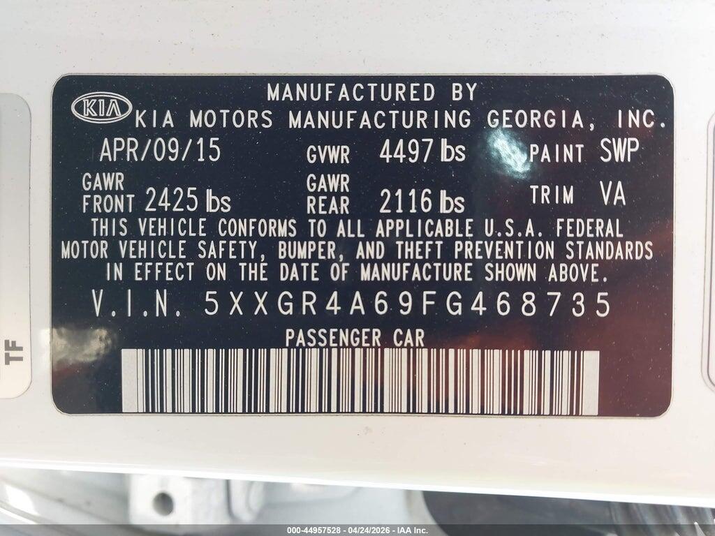5XXGR4A69FG468735 2015 KIA OPTIMA photo no. 9