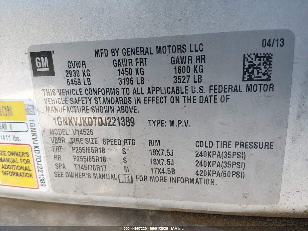 1GNKVJKD7DJ221389 2013 CHEVROLET TRAVERSE photo no. 9