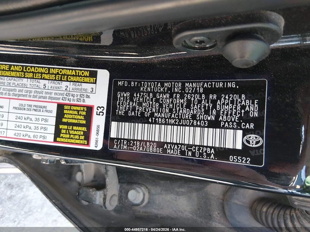 4T1B61HK2JU078403 2018 TOYOTA CAMRY photo no. 9