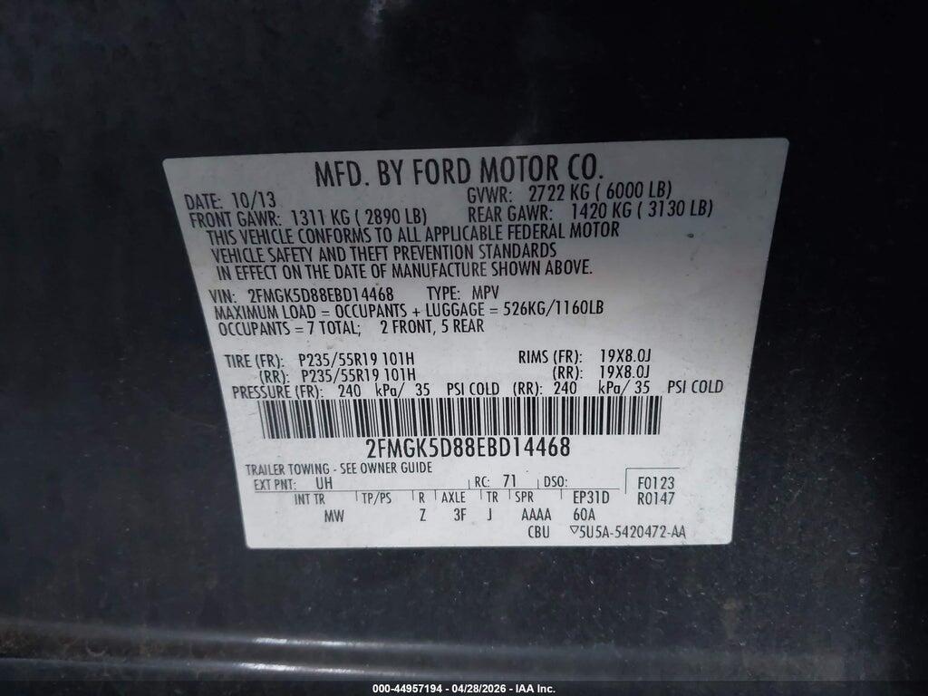 2FMGK5D88EBD14468 2014 FORD FLEX photo no. 9