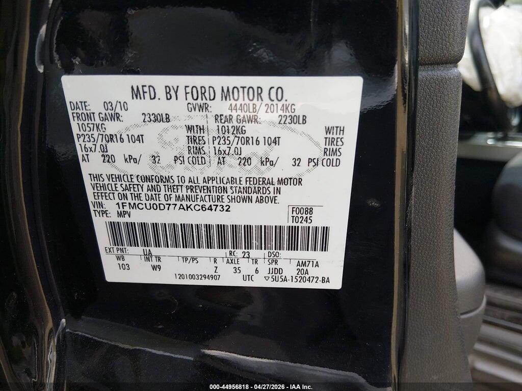 1FMCU0D77AKC64732 2010 FORD ESCAPE photo no. 9