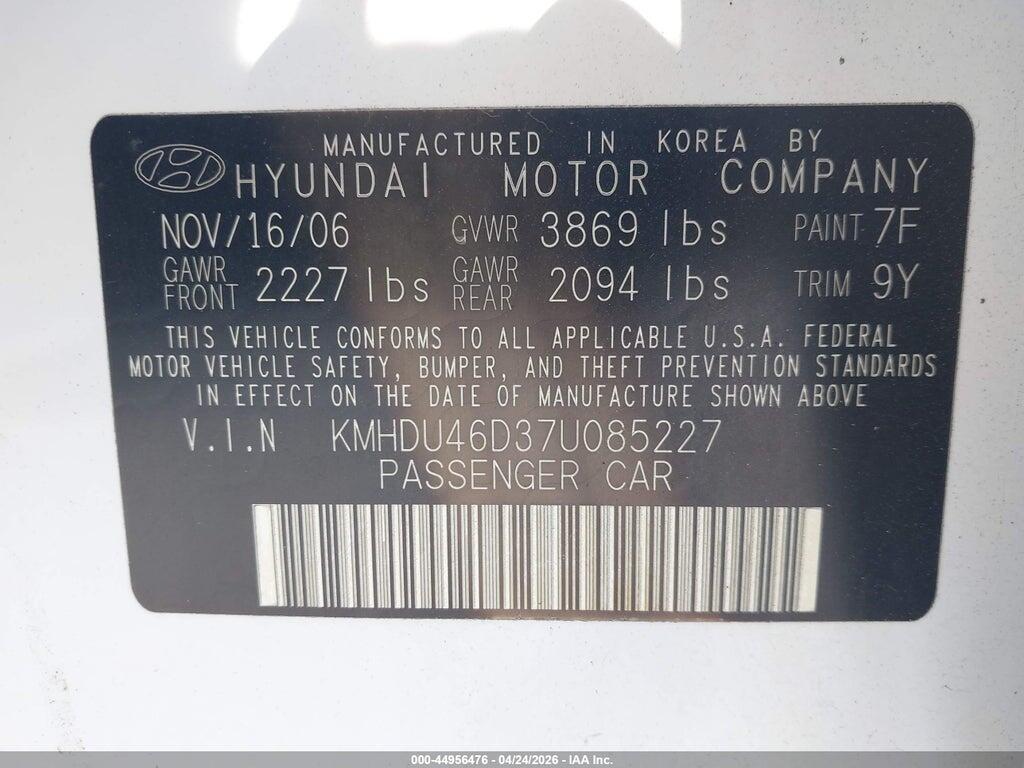 KMHDU46D37U085227 2007 HYUNDAI ELANTRA photo no. 9