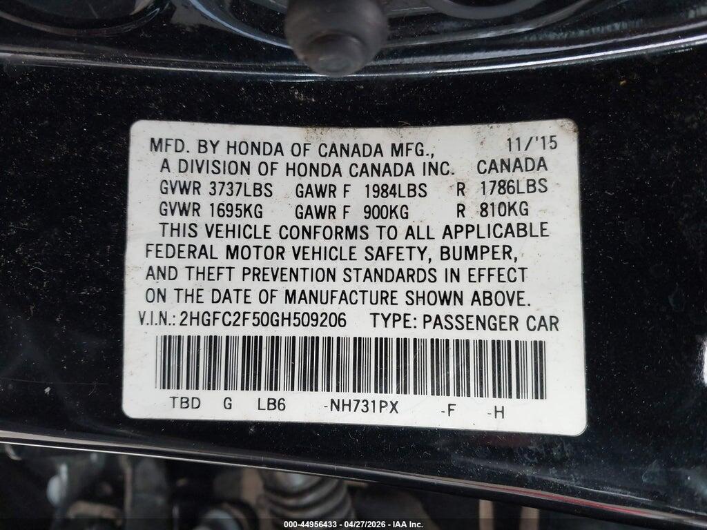 2HGFC2F50GH509206 2016 HONDA CIVIC photo no. 9