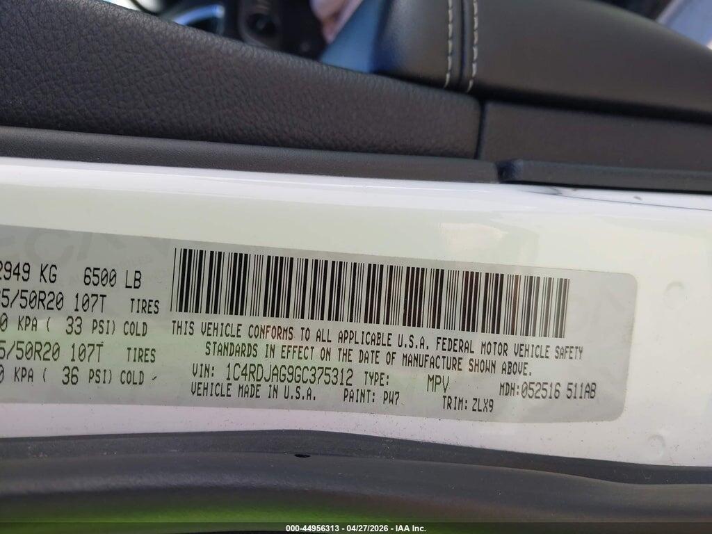 1C4RDJAG9GC375312 2016 DODGE DURANGO photo no. 9