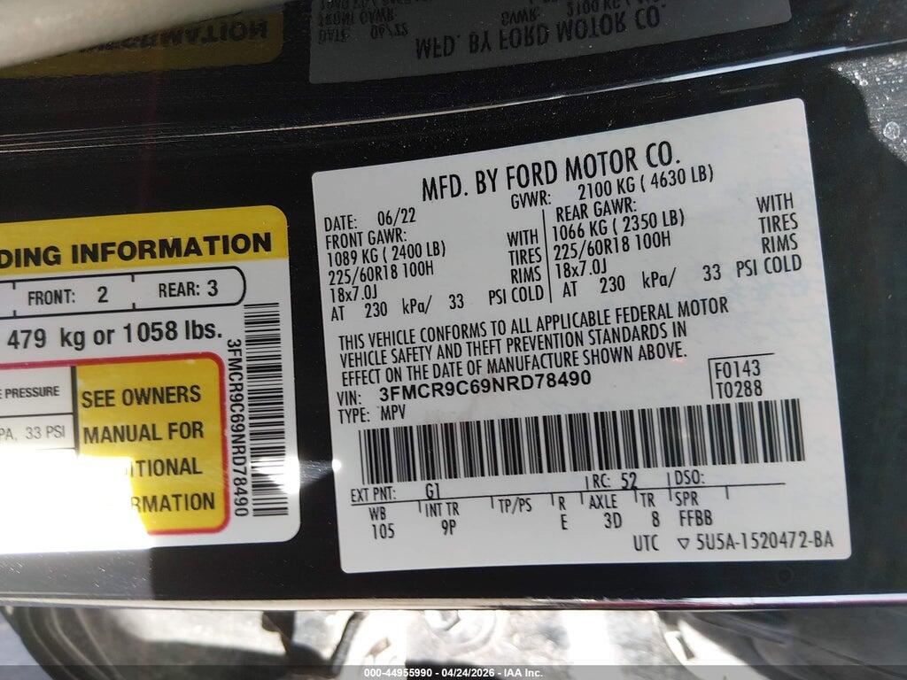 3FMCR9C69NRD78490 2022 FORD BRONCO SPORT photo no. 9