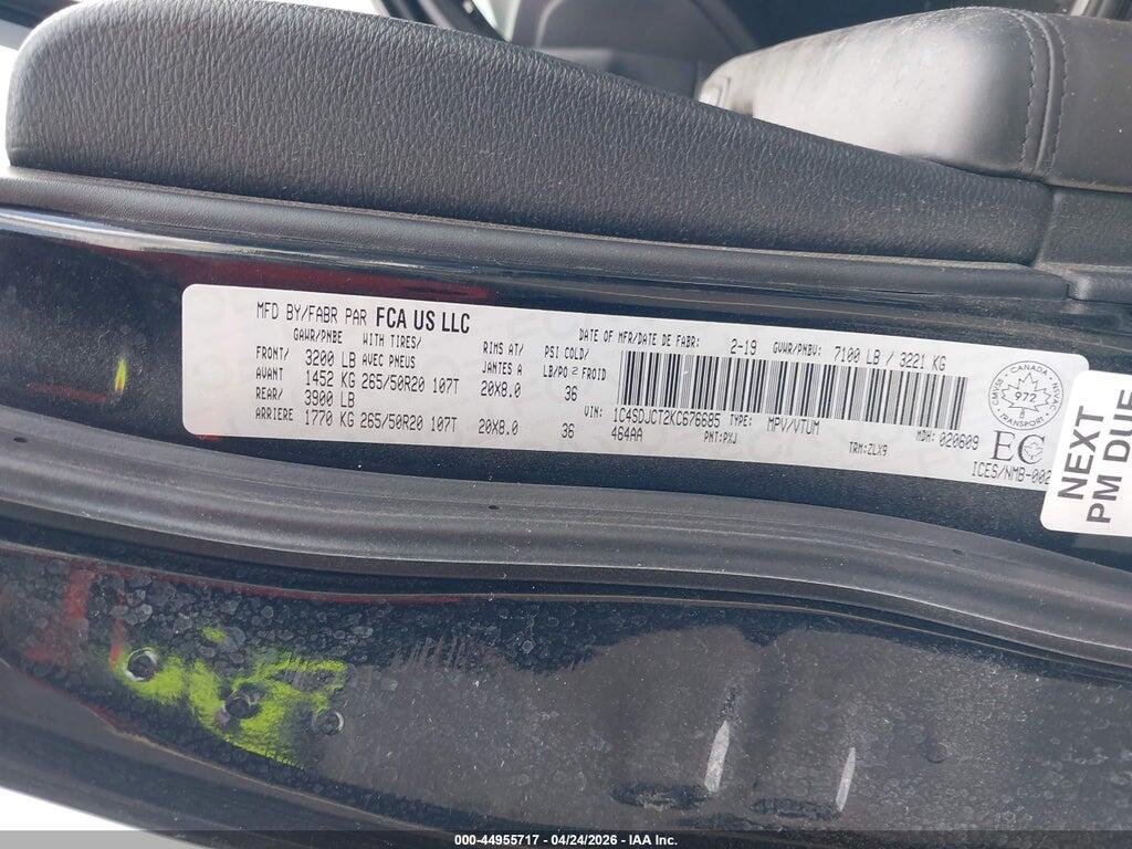 1C4SDJCT2KC676685 2019 DODGE DURANGO photo no. 9