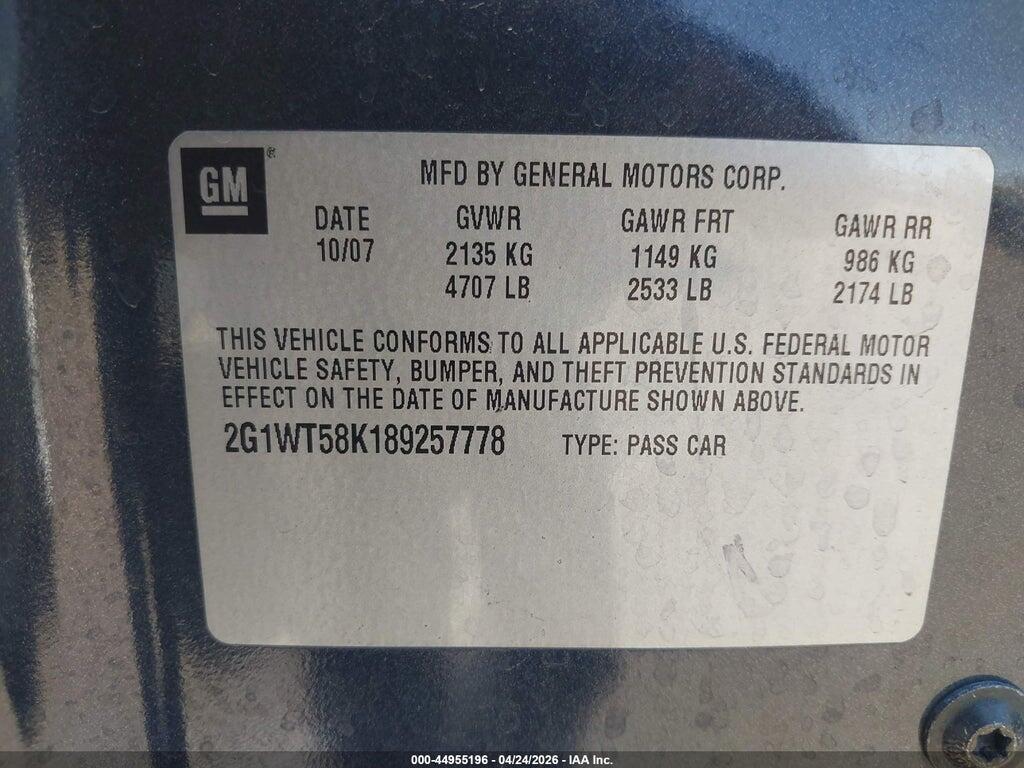 2G1WT58K189257778 2008 CHEVROLET IMPALA photo no. 9
