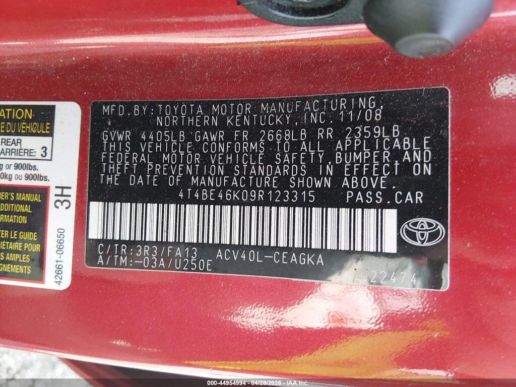 4T4BE46K09R123315 2009 TOYOTA CAMRY photo no. 9