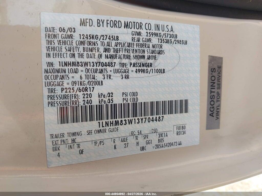 1LNHM83W13Y704487 2003 LINCOLN TOWN CAR photo no. 9