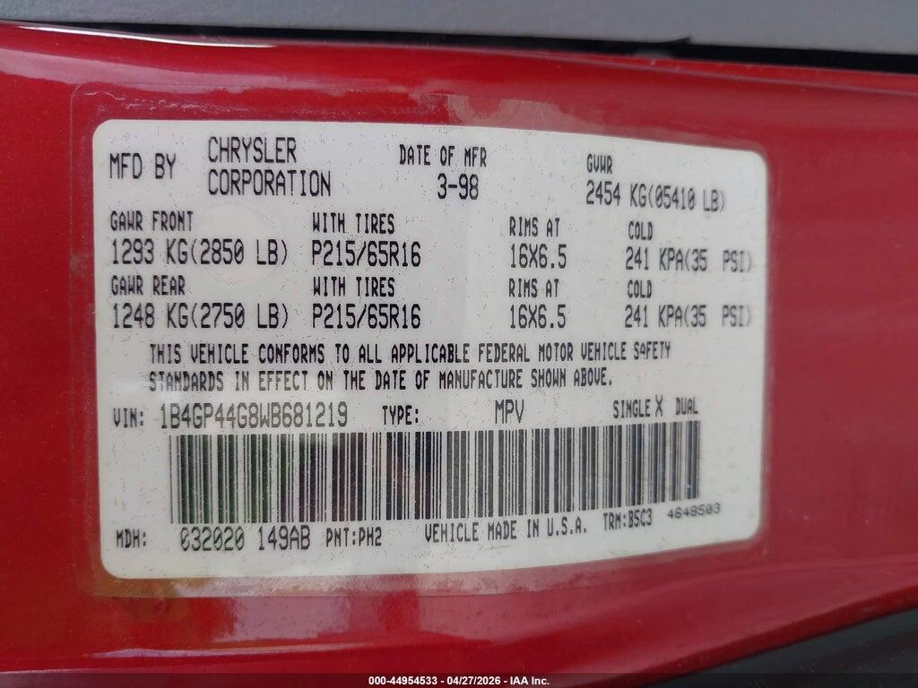 1B4GP44G8WB681219 1998 DODGE GRAND CARAVAN photo no. 9