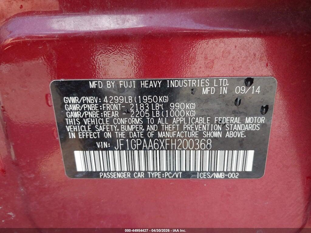 JF1GPAA6XFH200368 2015 SUBARU IMPREZA photo no. 9