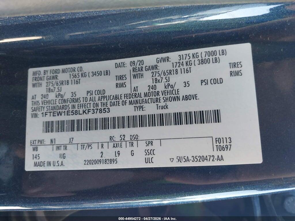 1FTEW1E58LKF37853 2020 FORD F-150 photo no. 9