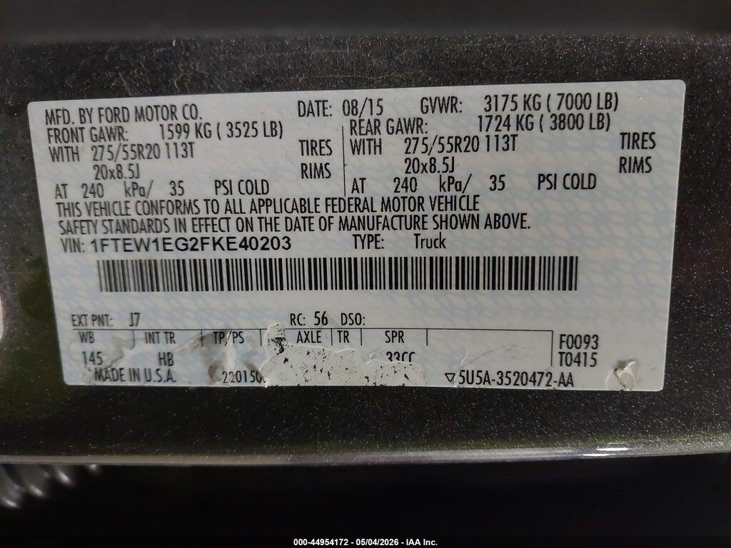 1FTEW1EG2FKE40203 2015 FORD F-150 photo no. 9