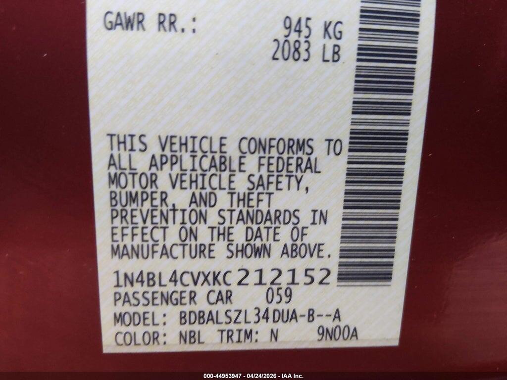 1N4BL4CVXKC212152 2019 NISSAN ALTIMA photo no. 9