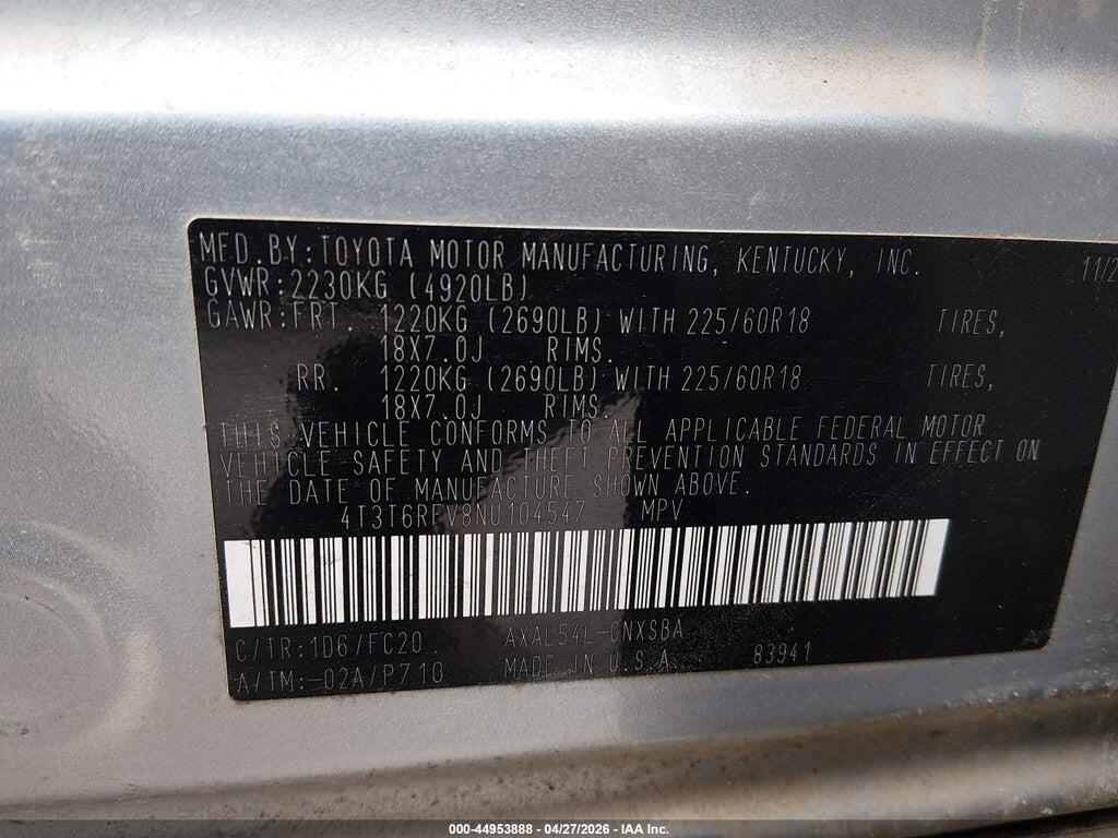 4T3T6RFV8NU104547 2022 TOYOTA RAV4 HYBRID photo no. 9