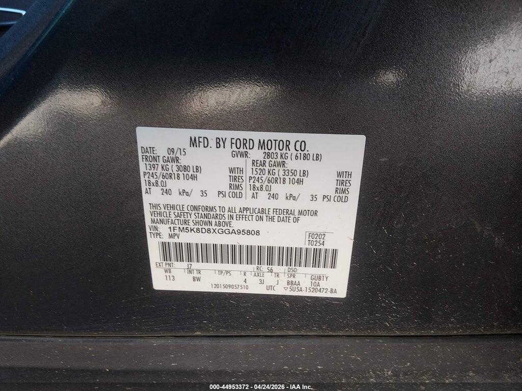 1FM5K8D8XGGA95808 2016 FORD EXPLORER photo no. 9