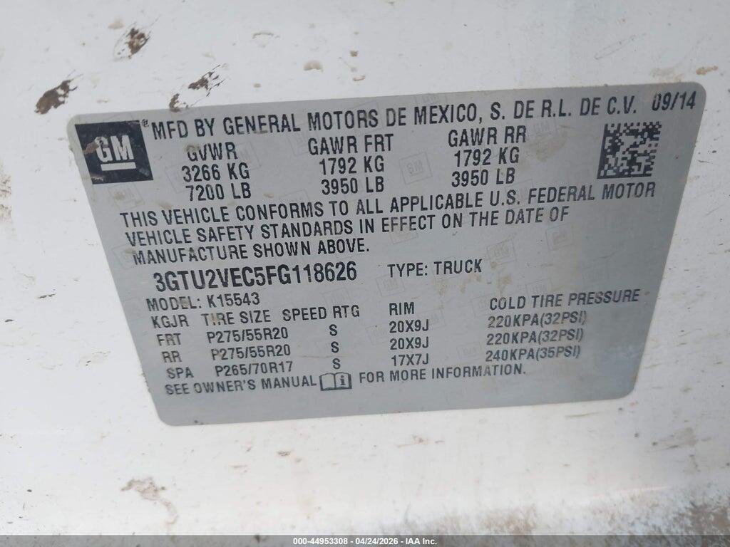 3GTU2VEC5FG118626 2015 GMC SIERRA 1500 photo no. 9