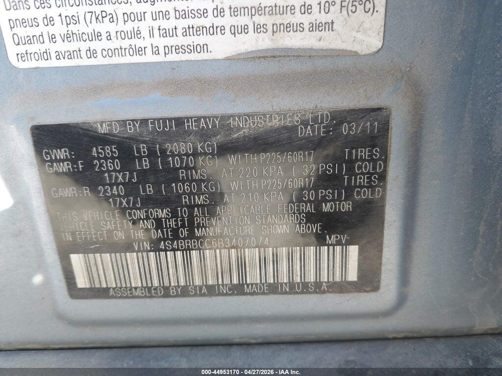4S4BRBCC6B3407074 2011 SUBARU OUTBACK photo no. 9
