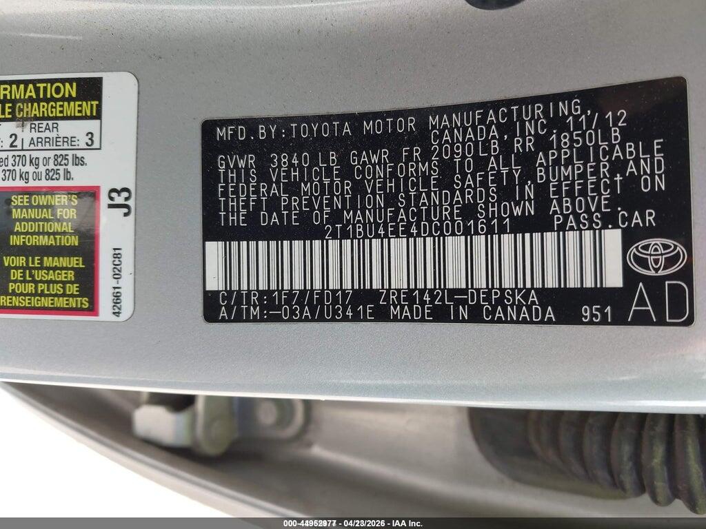 2T1BU4EE4DC001611 2013 TOYOTA COROLLA photo no. 9