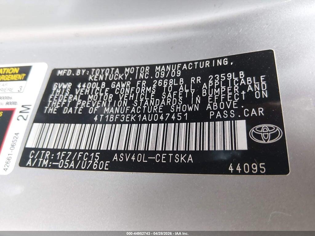 4T1BF3EK1AU047451 2010 TOYOTA CAMRY photo no. 9