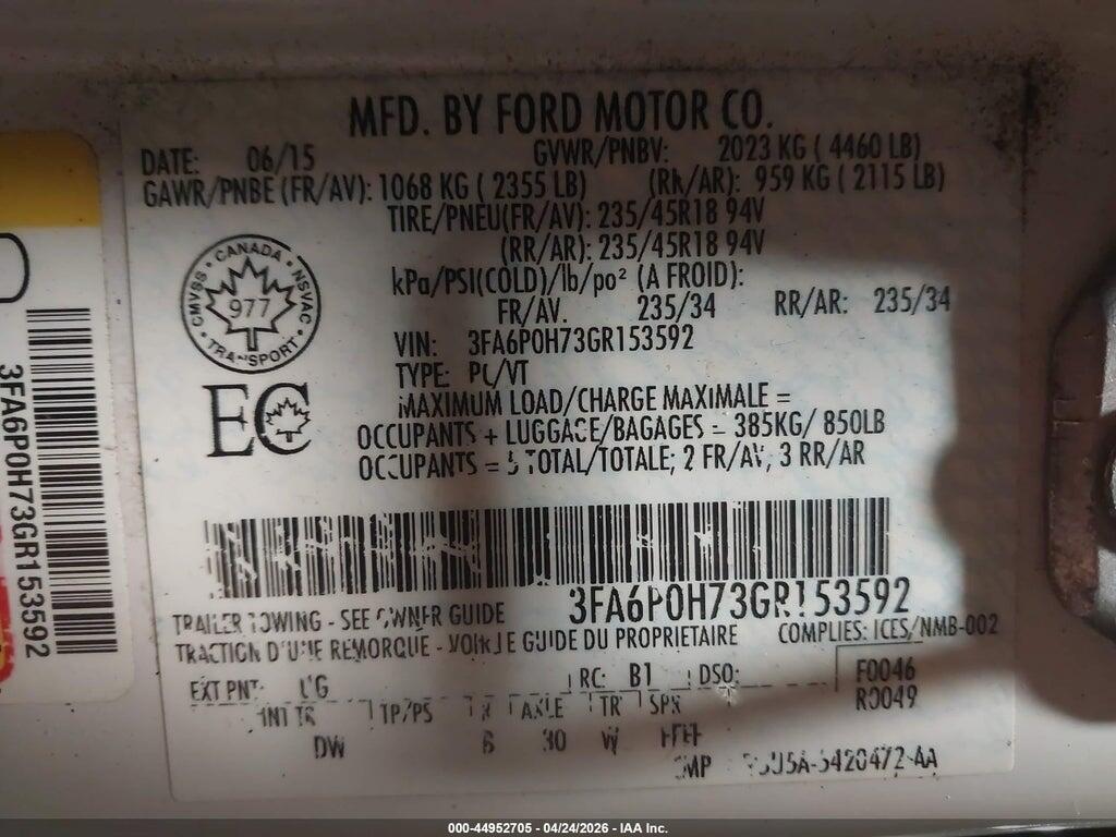 3FA6P0H73GR153592 2016 FORD FUSION photo no. 9