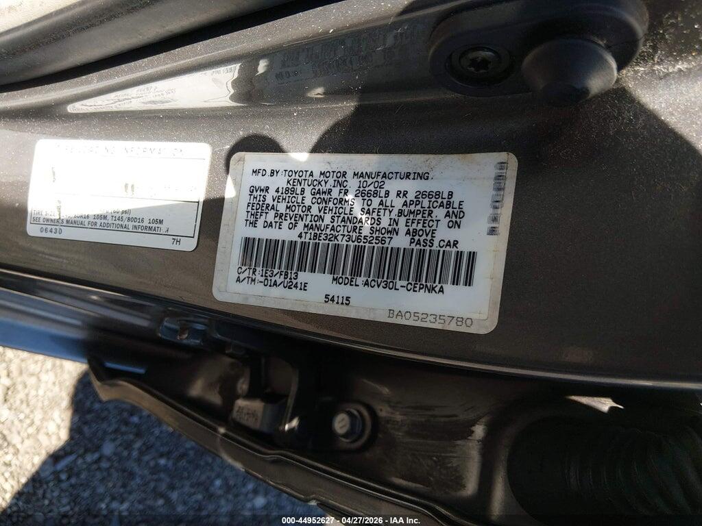 4T1BE32K73U652567 2003 TOYOTA CAMRY photo no. 9