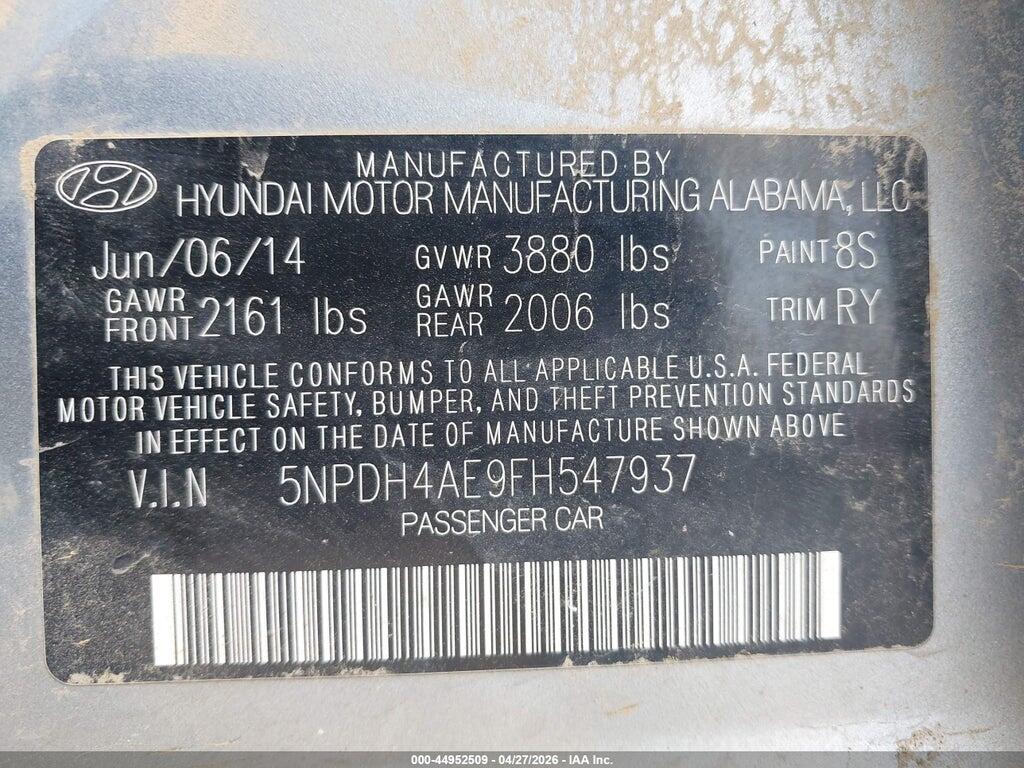 5NPDH4AE9FH547937 2015 HYUNDAI ELANTRA photo no. 9