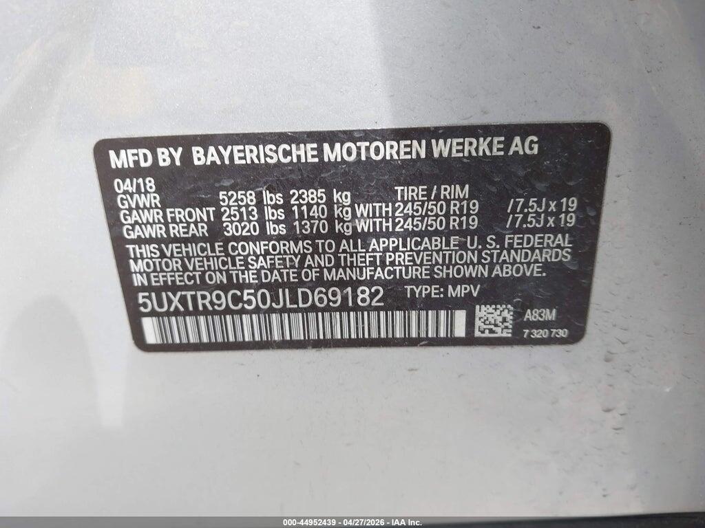 5UXTR9C50JLD69182 2018 BMW X3 photo no. 9