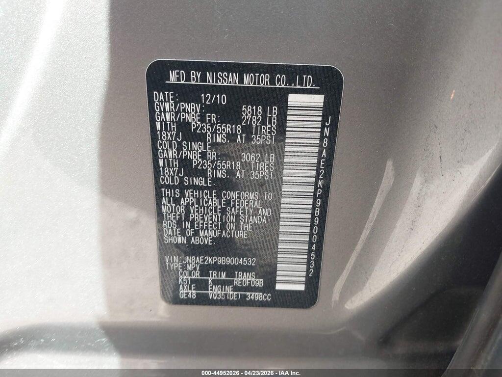 JN8AE2KP9B9004532 2011 NISSAN QUEST photo no. 9