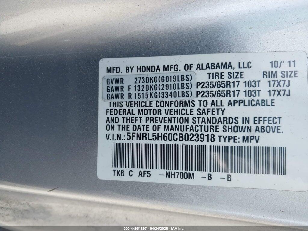 5FNRL5H60CB023918 2012 HONDA ODYSSEY photo no. 9