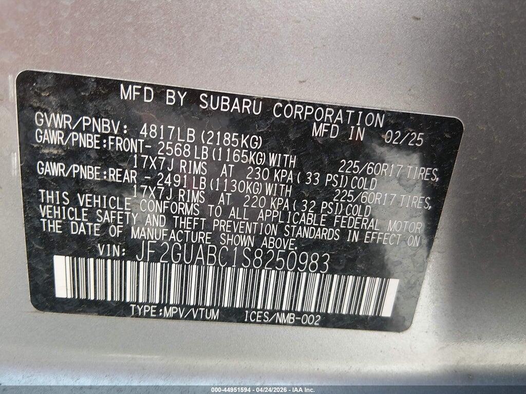 JF2GUABC1S8250983 2025 SUBARU CROSSTREK photo no. 9