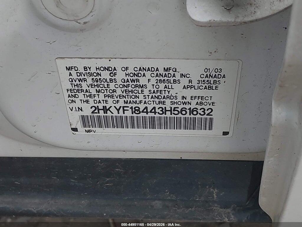 2HKYF18443H561632 2003 HONDA PILOT photo no. 9