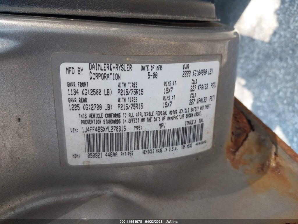 1J4FF48SXYL270315 2000 JEEP CHEROKEE photo no. 9