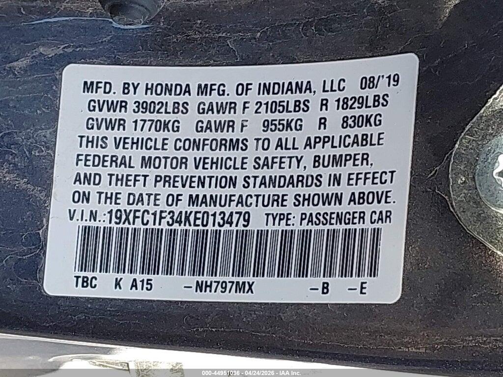 19XFC1F34KE013479 2019 HONDA CIVIC photo no. 9
