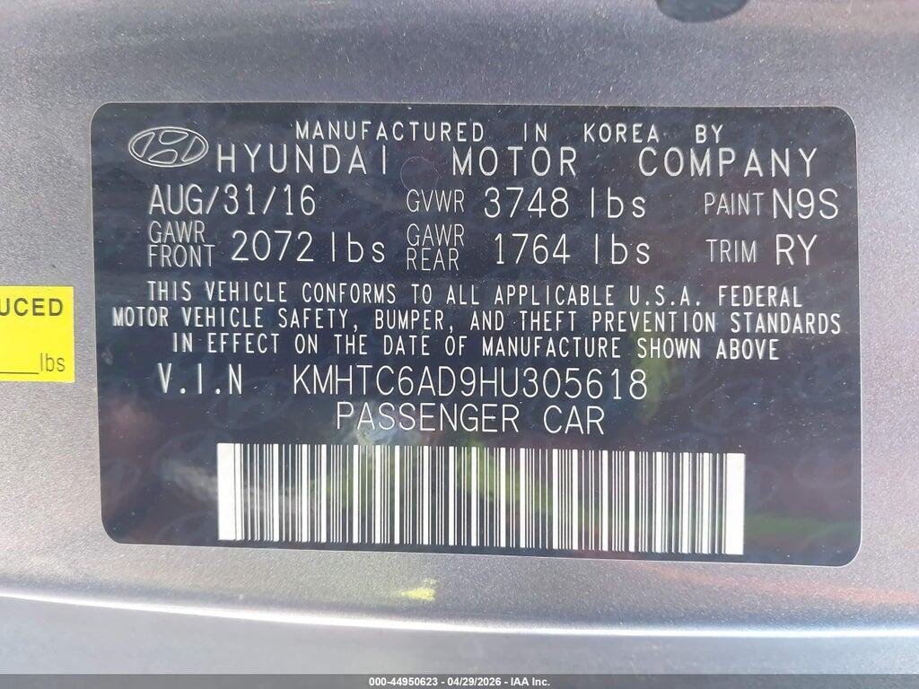 KMHTC6AD9HU305618 2017 HYUNDAI VELOSTER photo no. 9