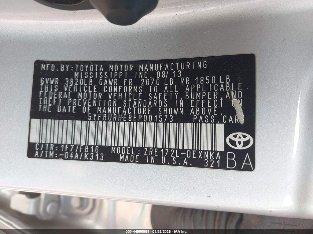 5YFBURHE8EP001573 2014 TOYOTA COROLLA photo no. 9