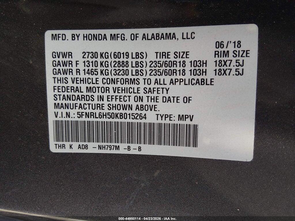 5FNRL6H50KB015264 2019 HONDA ODYSSEY photo no. 9