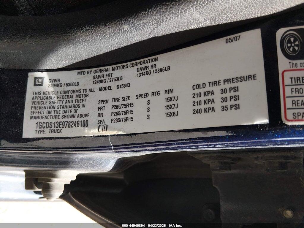 1GCDS13E978246100 2007 CHEVROLET COLORADO photo no. 9