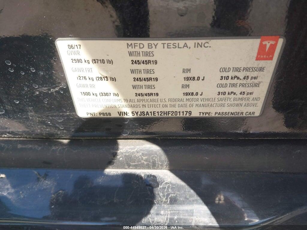 5YJSA1E12HF201179 2017 TESLA MODEL S photo no. 9