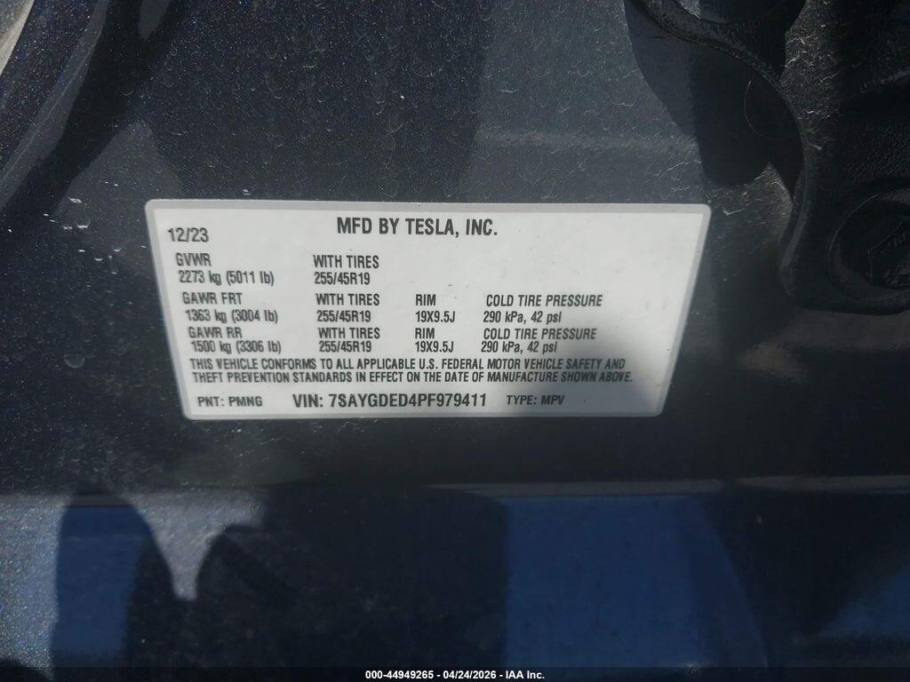 7SAYGDED4PF979411 2023 TESLA MODEL Y photo no. 9