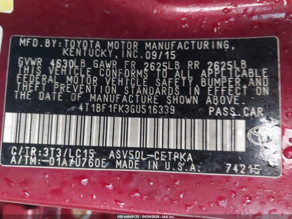 4T1BF1FK3GU516339 2016 TOYOTA CAMRY photo no. 9