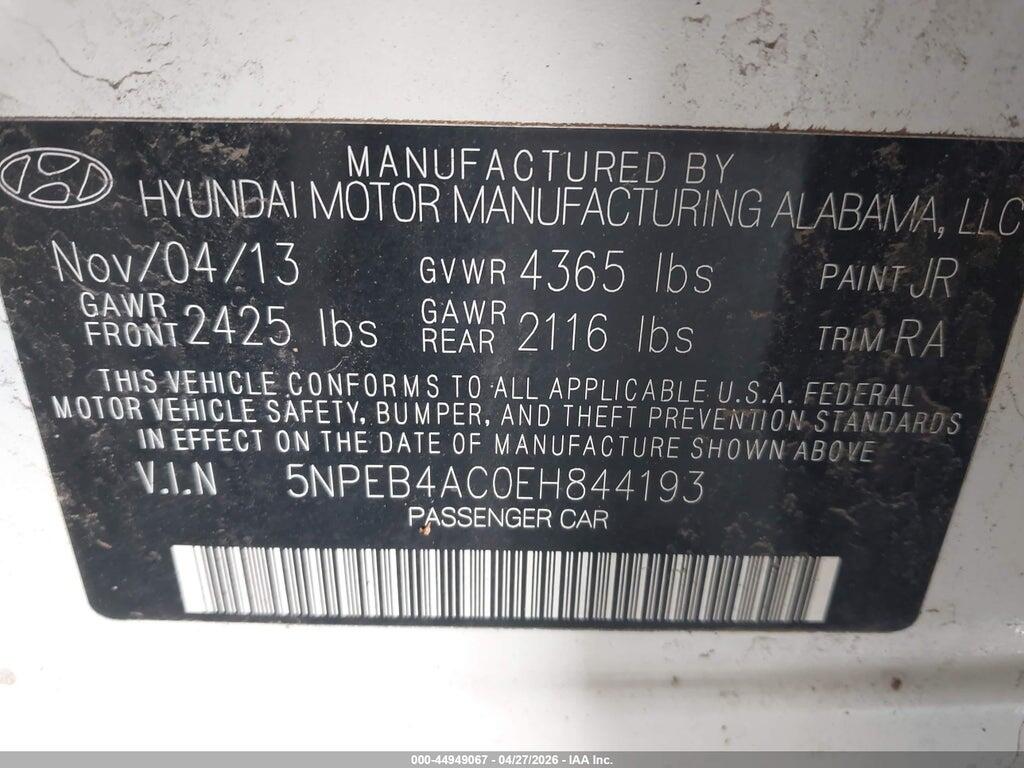 5NPEB4AC0EH844193 2014 HYUNDAI SONATA photo no. 9