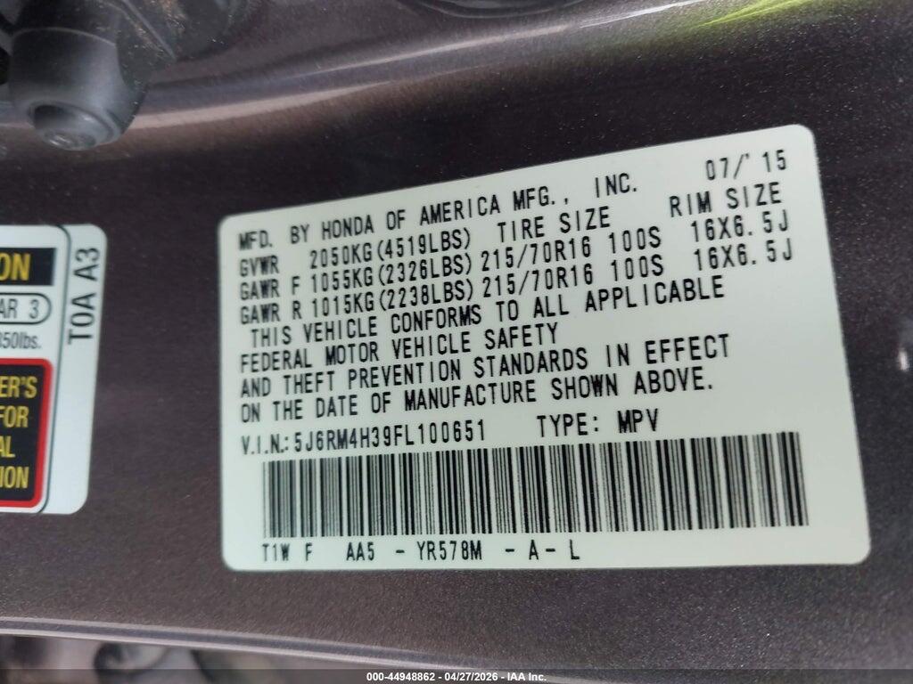 5J6RM4H39FL100651 2015 HONDA CR-V photo no. 9