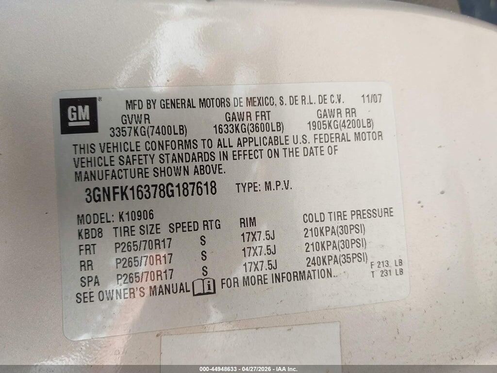 3GNFK16378G187618 2008 CHEVROLET SUBURBAN 1500 photo no. 9
